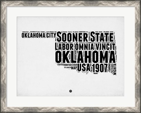 Framed Oklahoma Word Cloud 2 Print
