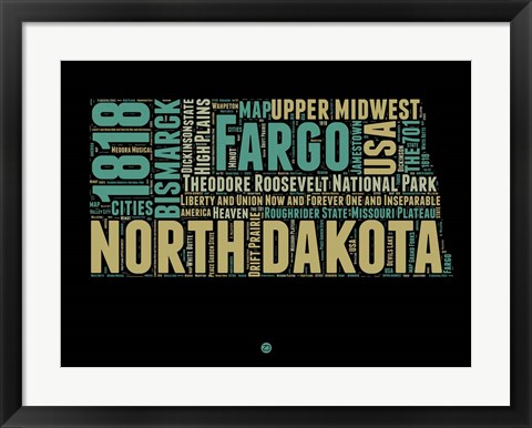 Framed North Dakota Word Cloud 1 Print