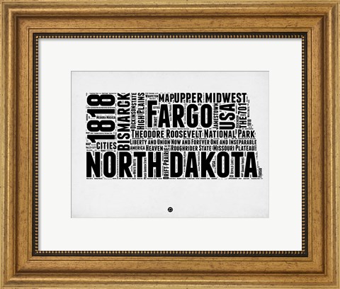 Framed North Dakota Word Cloud 2 Print