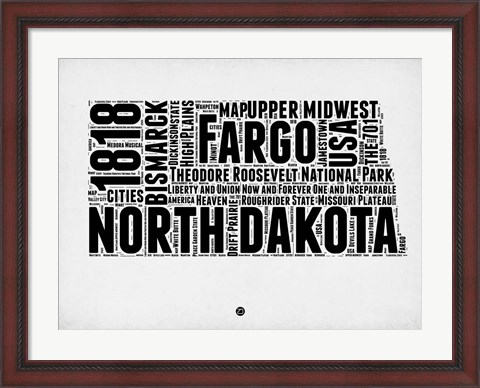 Framed North Dakota Word Cloud 2 Print