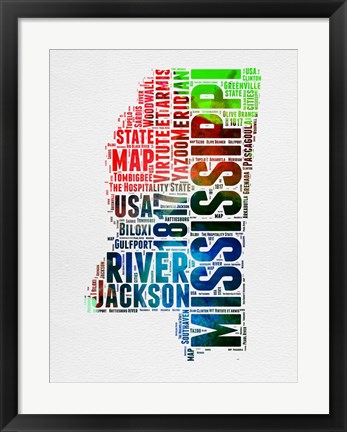 Framed Mississippi Watercolor Word Cloud Print