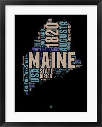 Framed Maine Word Cloud 1 Print