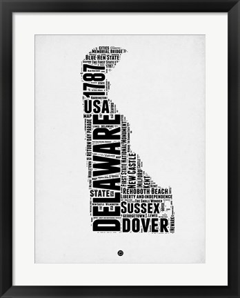 Framed Delaware Word Cloud 2 Print