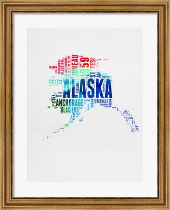 Framed Alaska Watercolor Word Cloud Print