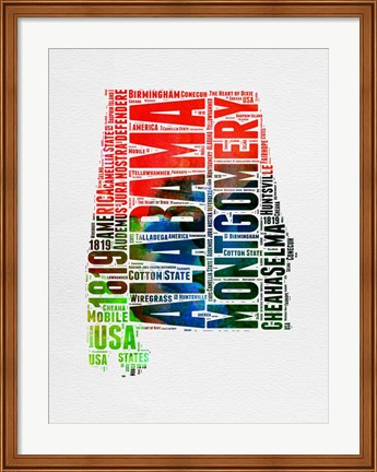 Framed Alabama Watercolor Word Cloud Print