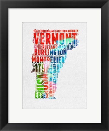 Framed Vermont Watercolor Word Cloud Print