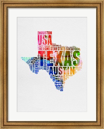 Framed Texas Watercolor Word Cloud Print