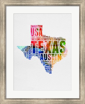 Framed Texas Watercolor Word Cloud Print
