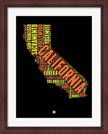 Framed California Word Cloud 1 Print