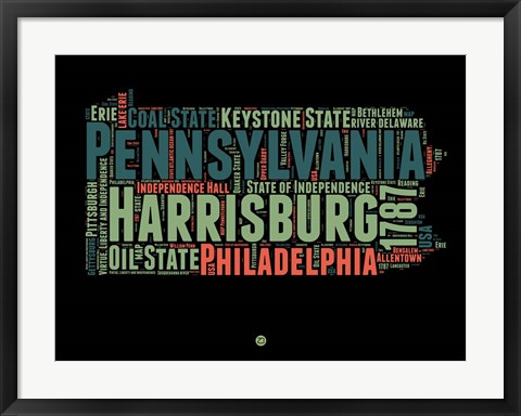 Framed Pennsylvania Word Cloud 1 Print