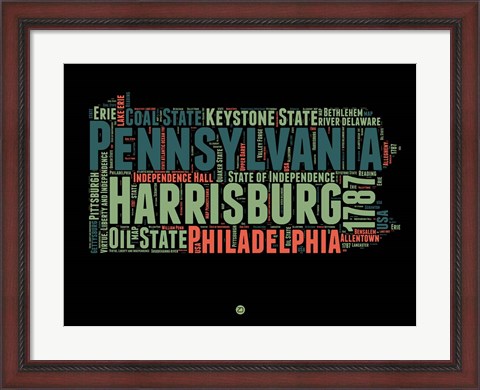 Framed Pennsylvania Word Cloud 1 Print