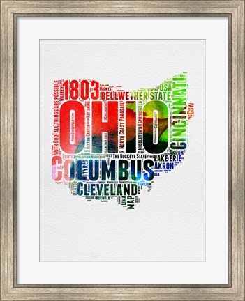 Framed Ohio Watercolor Word Cloud Print