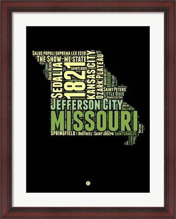 Framed Missouri Word Cloud 1 Print