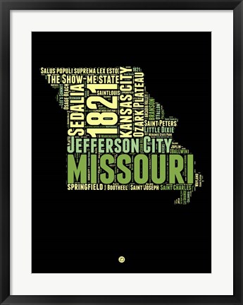 Framed Missouri Word Cloud 1 Print