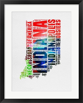 Framed Indiana Watercolor Word Cloud Print