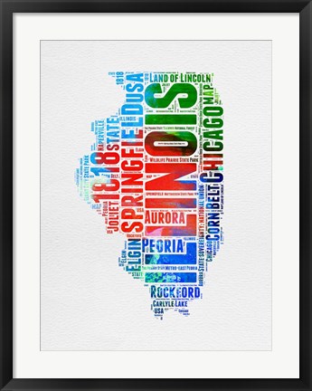 Framed Illinois Watercolor Word Cloud Print