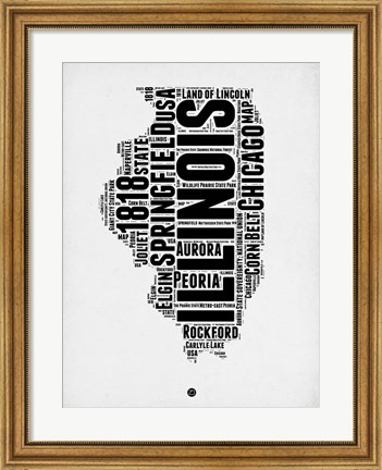 Framed Illinois Word Cloud 2 Print