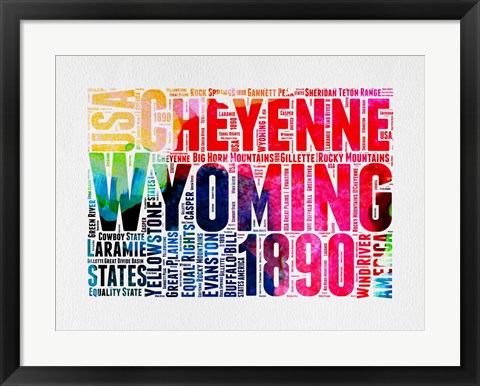 Framed Wyoming Watercolor Word Cloud Print