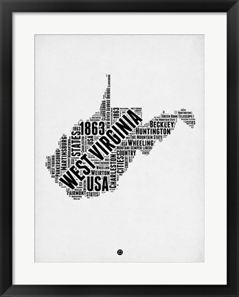 Framed West Virginia Word Cloud 2 Print