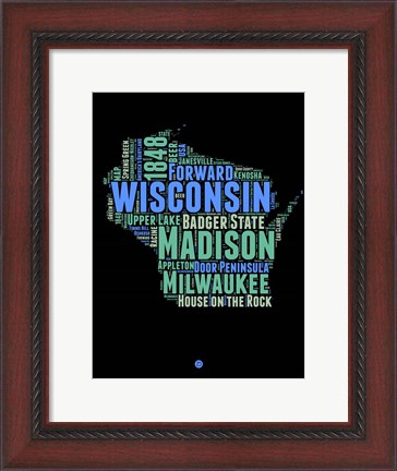 Framed Wisconsin Word Cloud 1 Print
