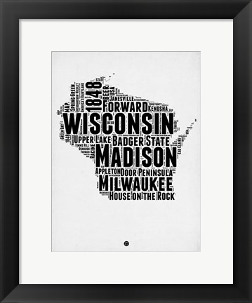 Framed Wisconsin Word Cloud 2 Print
