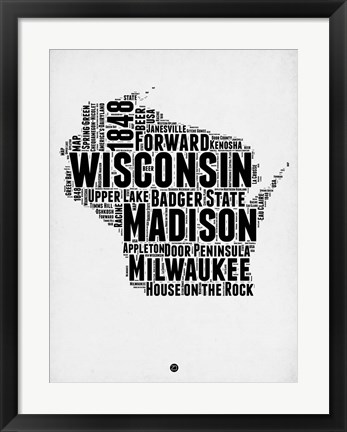 Framed Wisconsin Word Cloud 2 Print