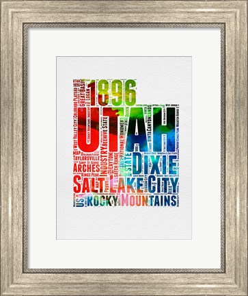 Framed Utah Watercolor Word Cloud Print