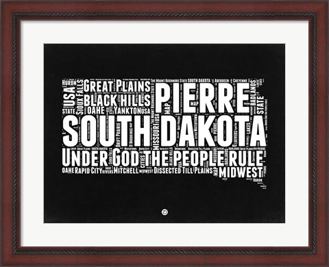 Framed South Dakota Black and White Map Print