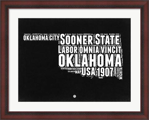 Framed Oklahoma Black and White Map Print