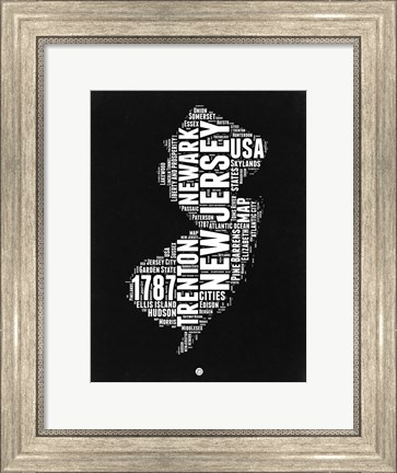 Framed New Jersey Black and White Map Print