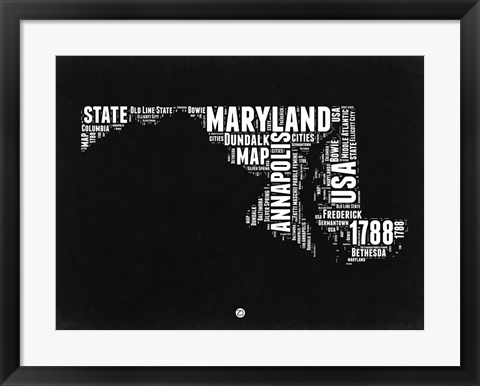 Framed Maryland Black and White Map Print