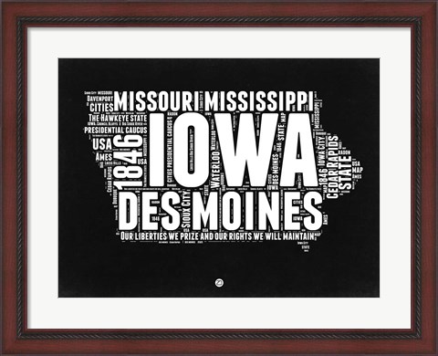 Framed Iowa Black and White Map Print