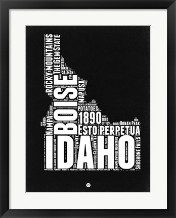 Framed Idaho Black and White Map Print