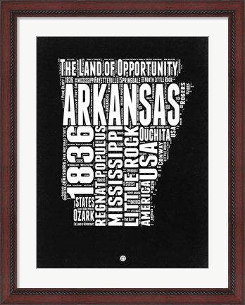 Framed Arkansas Black and White Map Print