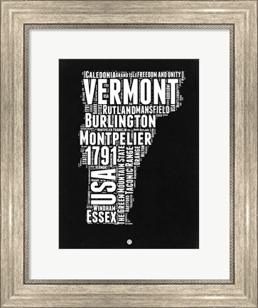 Framed Vermont Black and White Map Print