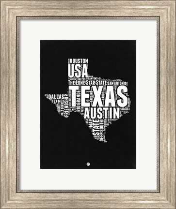 Framed Texas Black and White Map Print