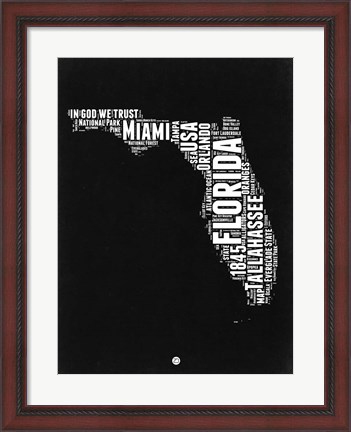 Framed Florida Black and White Map Print
