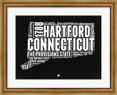 Framed Connecticut Black and White Map Print