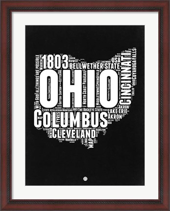 Framed Ohio Black and White Map Print