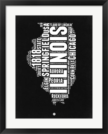 Framed Illinois Black and White Map Print