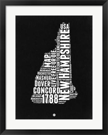Framed New Hampshire Black and White Map Print