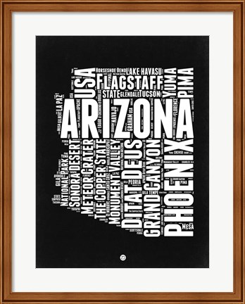 Framed Arizona Black and White Map Print