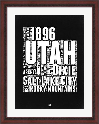Framed Utah Black and White Map Print