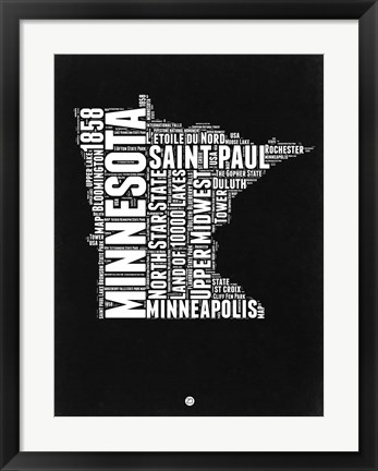 Framed Minnesota Black and White Map Print
