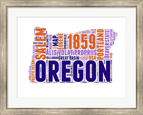 Framed Oregon Word Cloud Map Print
