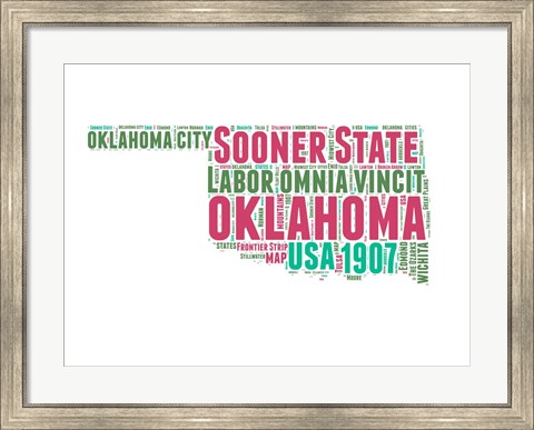 Framed Oklahoma Word Cloud Map Print