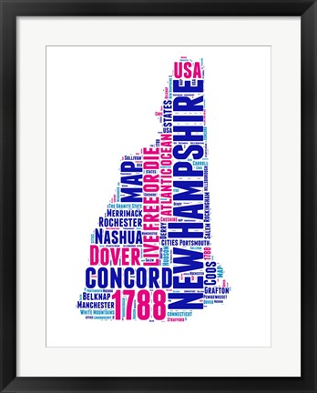 Framed New Hampshire Word Cloud Map Print