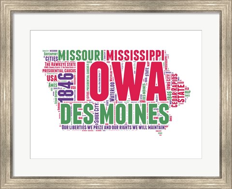 Framed Iowa Word Cloud Map Print