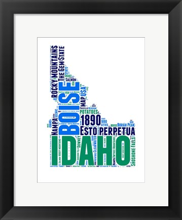 Framed Idaho Word Cloud Map Print