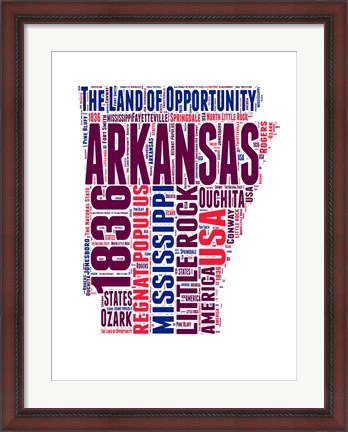 Framed Arkansas Word Cloud Map Print